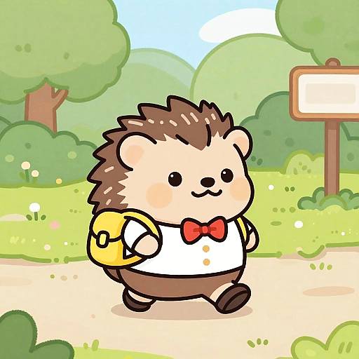 Cute Cartoon Hedgehog on Park Path