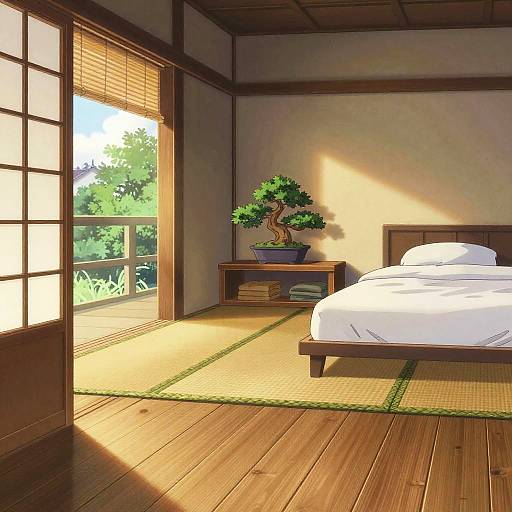 Warm Rustic Anime Bedroom Interior