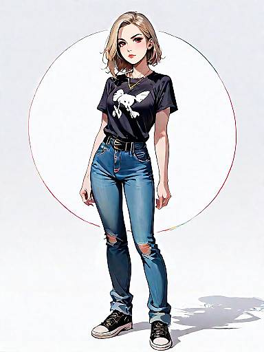 Casual Young Woman in Jeans and Graphic T-Shirt