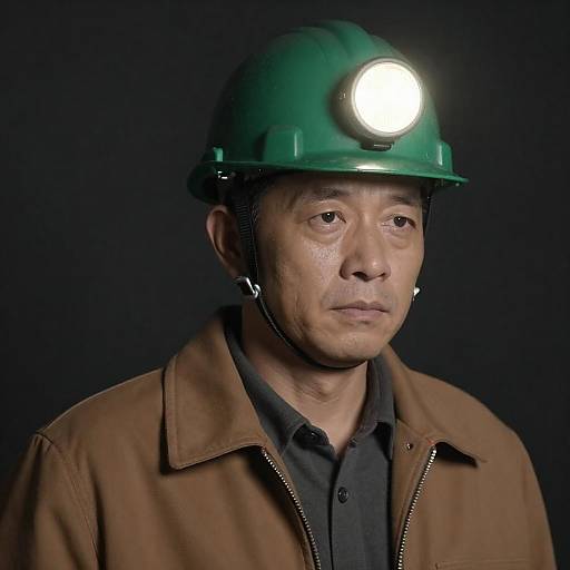 Serious Miner Portrait with Helmet Light