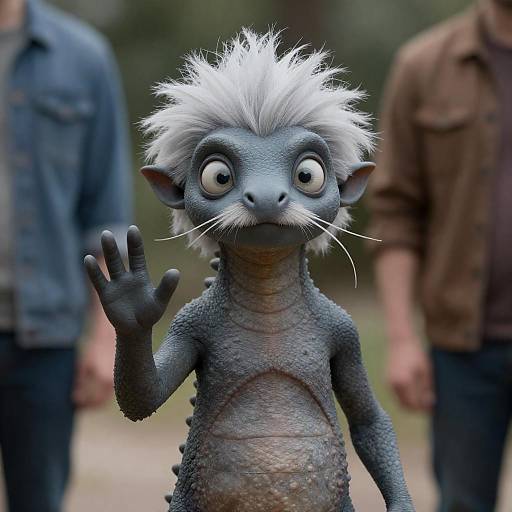 Gray Dragon Creature Waving Between Humans