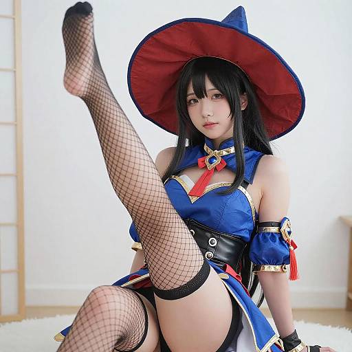 Asian Woman in Blue-Gold Cosplay