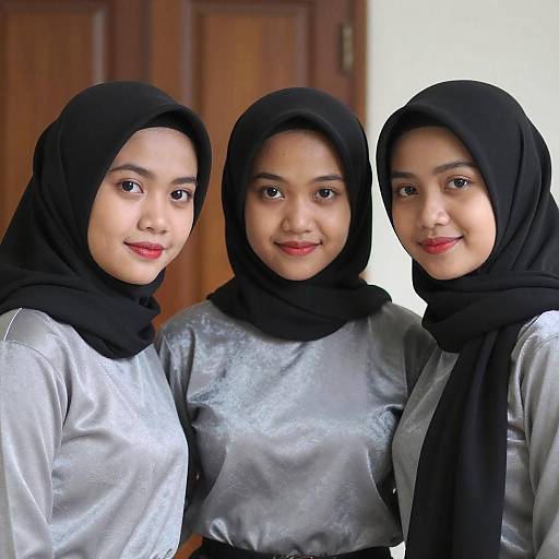Three Smiling Southeast Asian Women in Hijabs