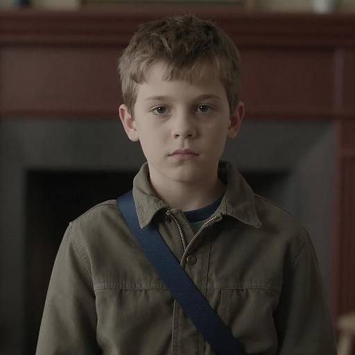 Young Boy by a Dark Fireplace
