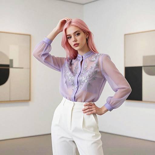 Elegant Woman in Lavender Chiffon