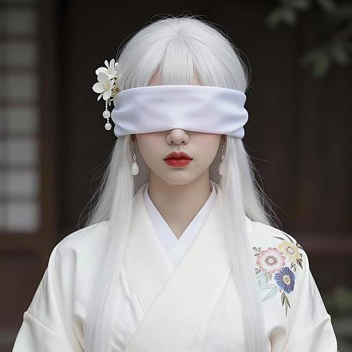 Serene Blindfolded Woman in Kimono