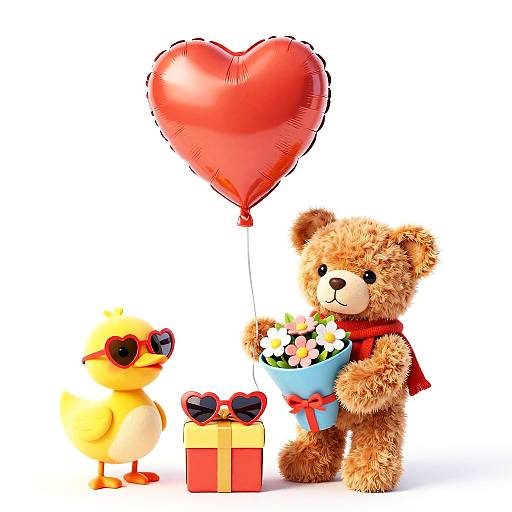 Heart Balloon and Teddy Gift Scene