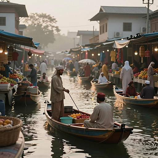 Vibrant Floating Bazaar at Sunrise