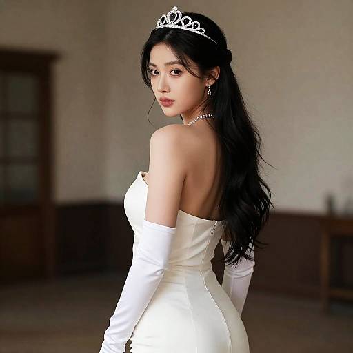 Elegant Woman in Backless White Dress