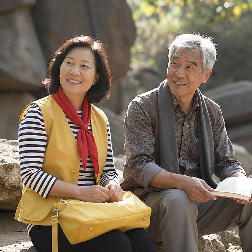 Elderly Asian Couple Relaxing Outdoors