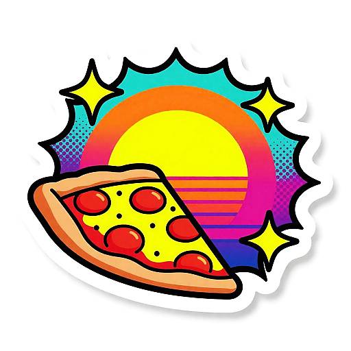Retro Neon Pop Art Pizza Sticker