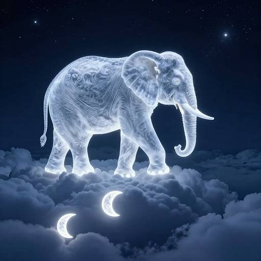 Moonlight Elephant Walking on Clouds