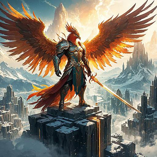 Colossal Angelic Phoenix Guardian with Radiant Sword