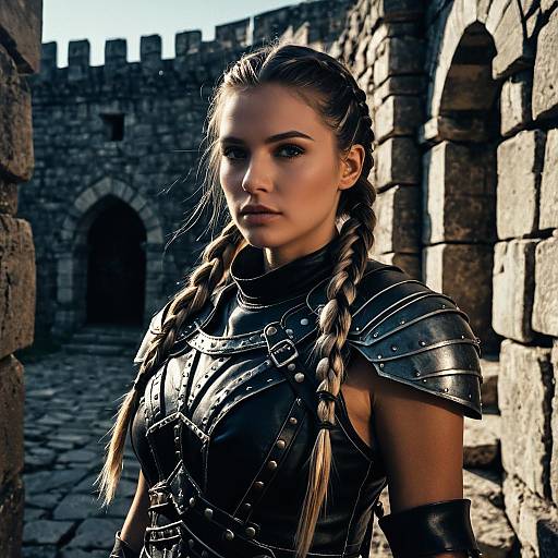 Female Warrior in Leather Armor with Braided Hair