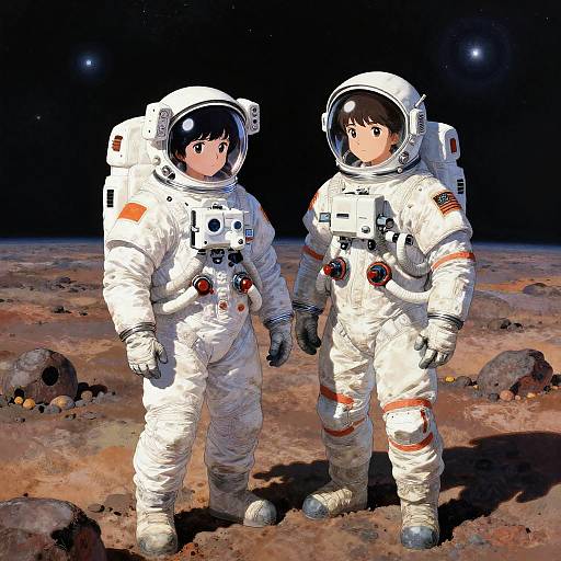Astronaut Pair on Alien Planet Surface
