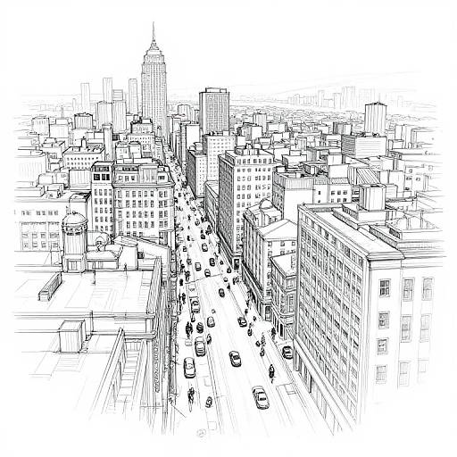 Intricate Cityscape Sketch Outline