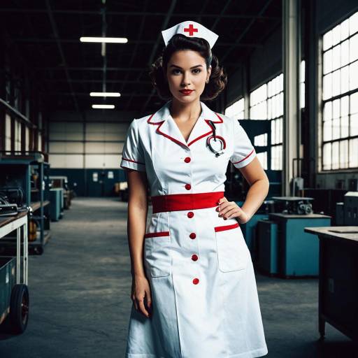 Retro 1950s Nurse in Industrial Setting