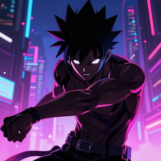 Cyberpunk Anime Hero with Spiky Hair