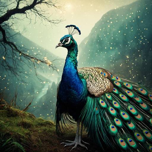 Elegant Peacock in Misty Enchanted Valley