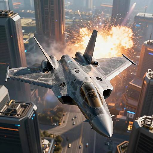 Cyberpunk Sci-Fi Jet Fighter Dogfight