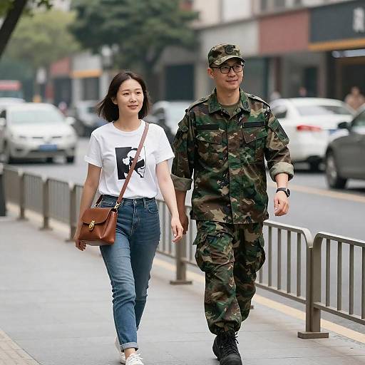 Couple Strolling in Urban Cityscape
