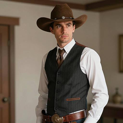 Man in Classic Cowboy Attire Indoors