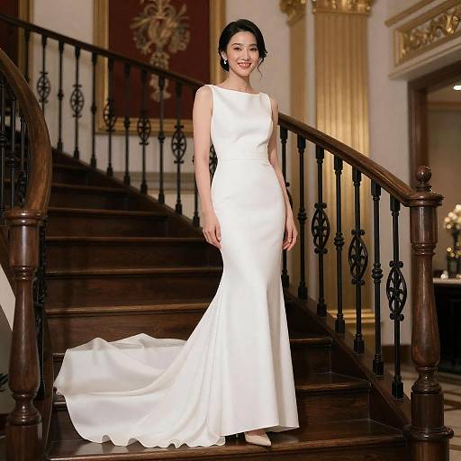 Elegant Asian Bride on Grand Staircase