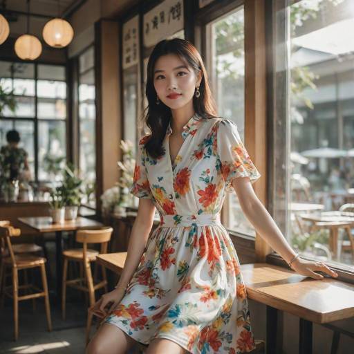 Radiant Chinese Model in White Cafe