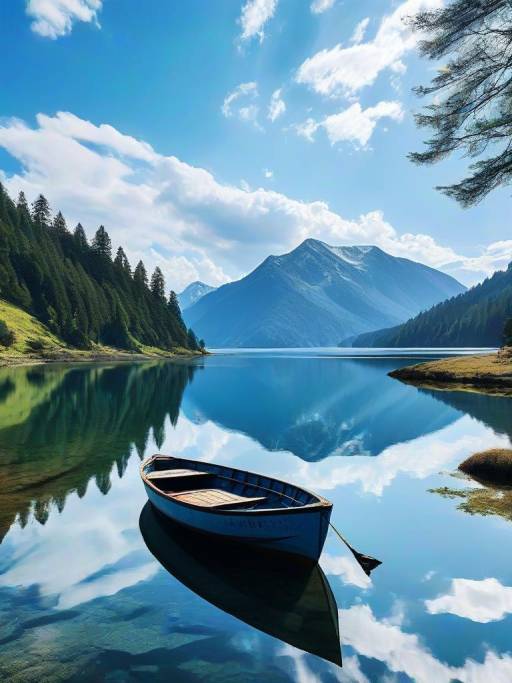 Rowboat on Mountain Lake