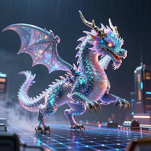 Futuristic Neon Dragon in Cyberspace
