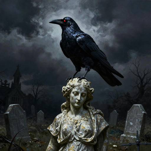 Red-Eyed Raven in Haunted Graveyard