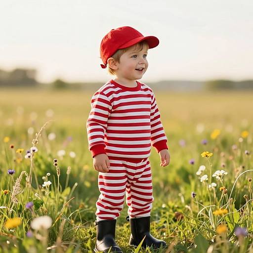 Joyful Boy in Sunny Meadow