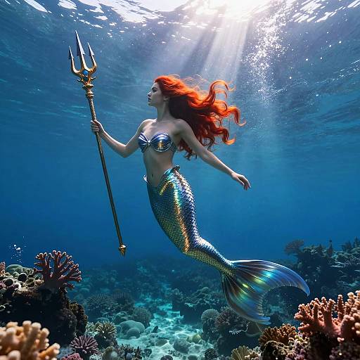 Majestic Mermaid Queen in Coral Reef