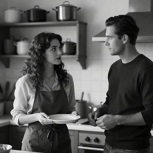 Rustic Kitchen Couple in Black and White