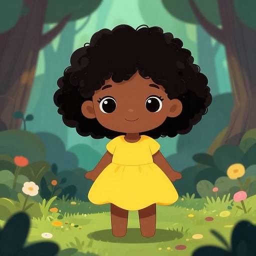 Chibi Black Girl in Magical Forest