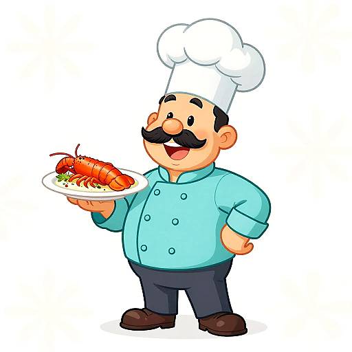 Cheerful Cartoon Chef with Lobster Bisque
