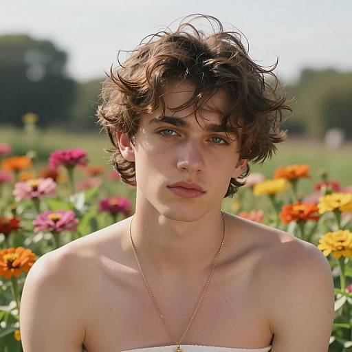 Handsome Young Man in Colorful Garden