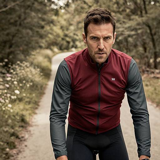 Cyclist on Sunlit Forest Trail