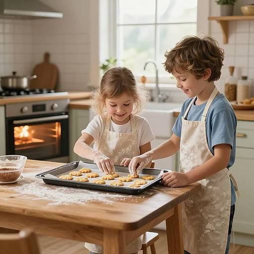 Sibling Cookie Baking in Cozy Kitchen