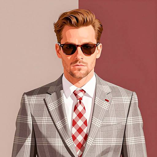 Stylish Man in Plaid Suit Illustration