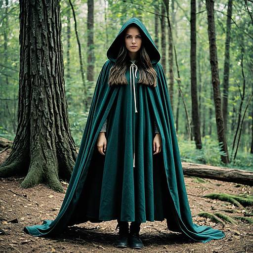 Enigmatic Girl in Forest Cloak Costume