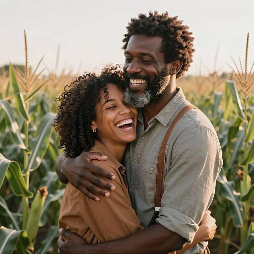 Joyful Embrace in a Cornfield