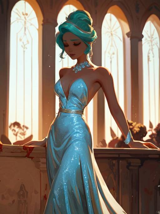 Glamorous Woman in Golden Evening Dress