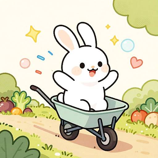 Playful Bunny Riding Wheelbarrow