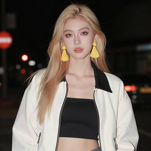 Confident Blonde Woman in Urban Night