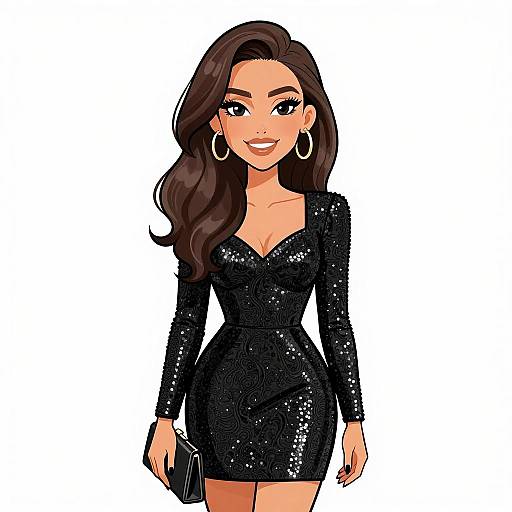 Glamorous Woman in Black Sequin Dress