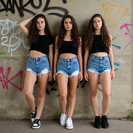 Three Women Against Graffiti Wall