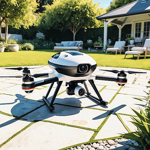 Modern drone on garden patio