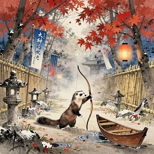 Ferret Archer in Crimson Maple Grove