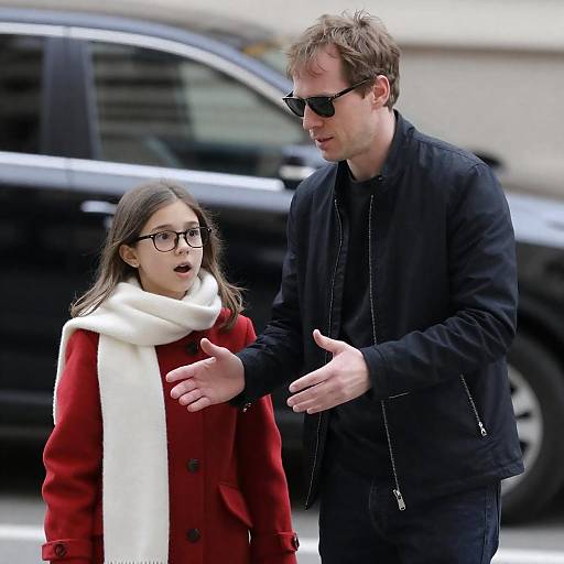 Man and Young Girl Talking on Street